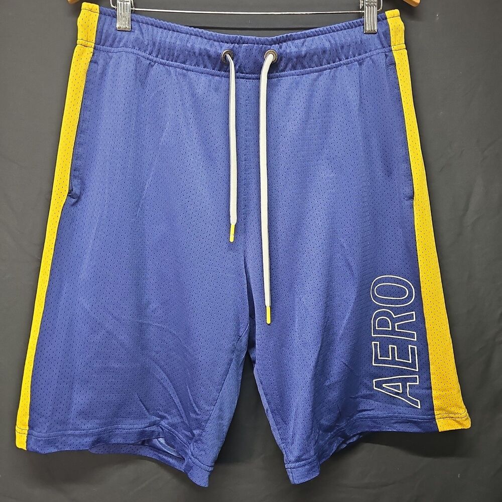 Aeropostale blue mesh shorts yellow side Large